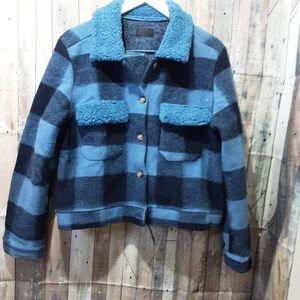 Umgee Blue and Black Plaid Jean Jacket